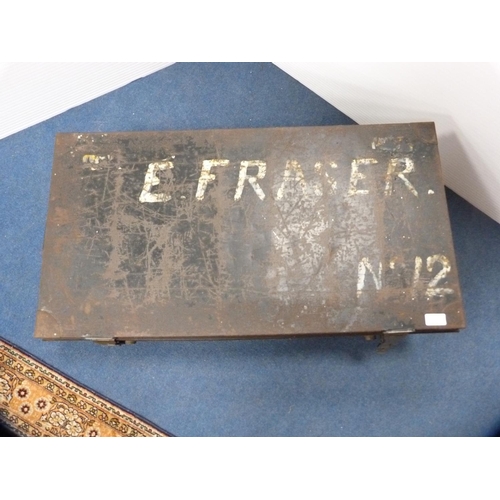 468 - Tin trunk reputed to have belonged to Ebenezer Fraser, who served on the Indian State Railway.