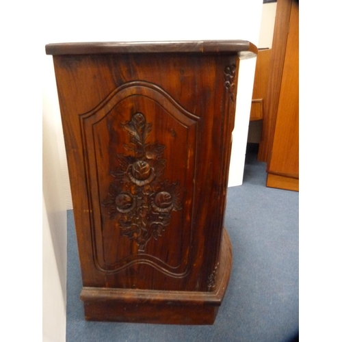 469 - Carved bow front chest of three drawers.