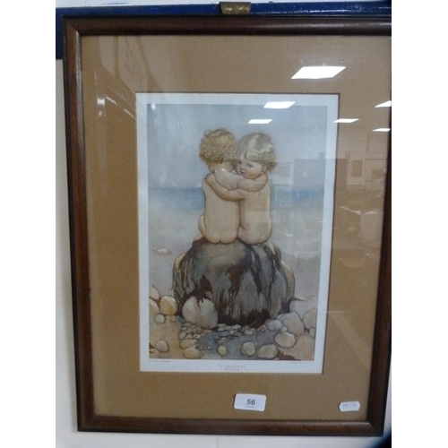 56 - Colour print, 'Limpets', two framed photographs signed R McConchie and a print of a young boy.