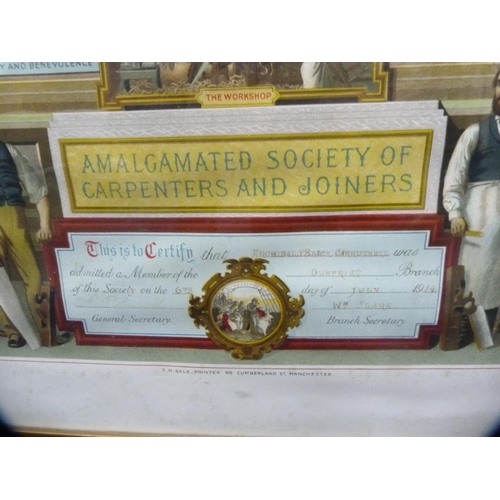 66 - Amalgamated Society of Carpenters and Joiners, framed coloured certificate.