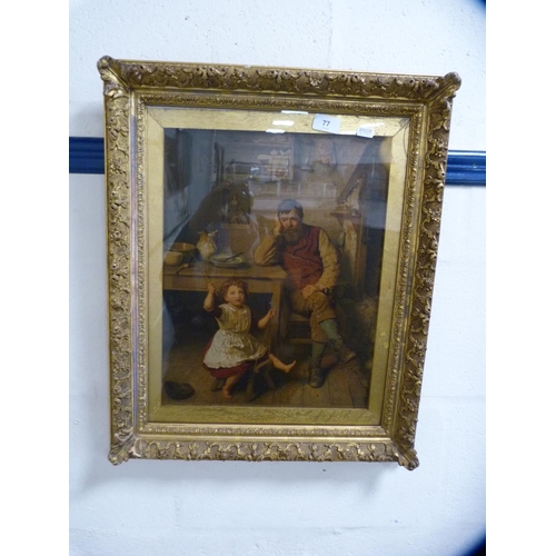 77 - Victorian framed print of father and daughter.