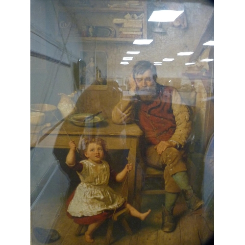 77 - Victorian framed print of father and daughter.