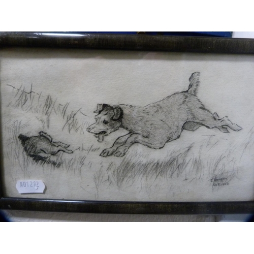 78 - J GrahamDog chasing a rabbit and another of dog portraits.  (2)