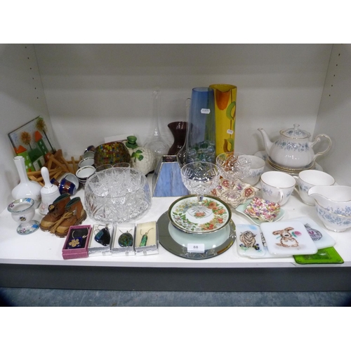 88 - Collection of decorative items including Colclough part tea set, art pottery vase, sherry glasses et... 