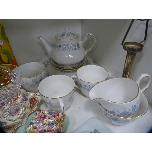 88 - Collection of decorative items including Colclough part tea set, art pottery vase, sherry glasses et... 