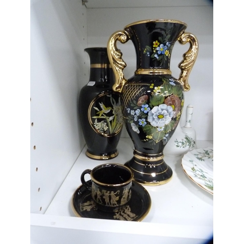 93 - Crown Staffordshire 'Kowloon' vase and four other similar pieces, pair of Aynsley candlesticks, simi... 