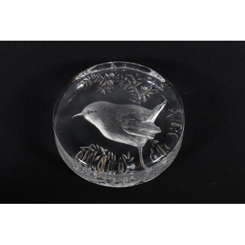 58 - Capredoni Art Glass intaglio paperweight of a fawn, and another of a robin.  (2)