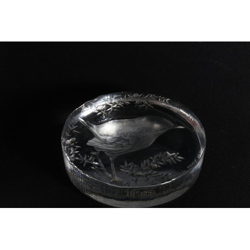 58 - Capredoni Art Glass intaglio paperweight of a fawn, and another of a robin.  (2)