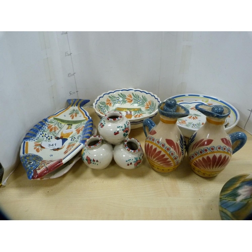 341 - Pair of Quimper condiments with stoppers, Quimper shell dish, Breton dish, Quimper bowls, flower vas... 