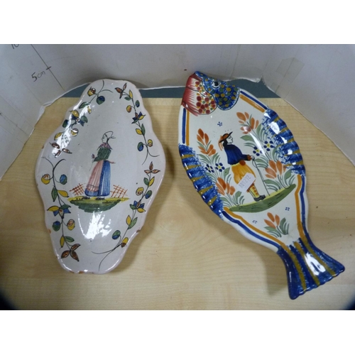 341 - Pair of Quimper condiments with stoppers, Quimper shell dish, Breton dish, Quimper bowls, flower vas... 