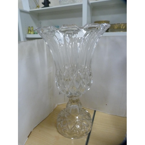 343 - Pair of blue glass vases, glass decanter, flower vase and a scent bottle.