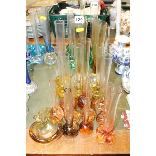 129 - Orange and yellow controlled bubble bud vases, etc.