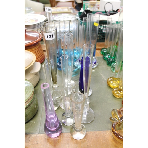 131 - Clear glass controlled bubble bud vases, and others.  (10)