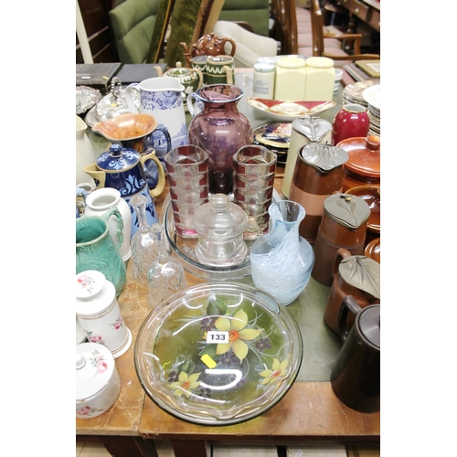 133 - Glassware to include French vases, Caithness style vase, bells, etc.