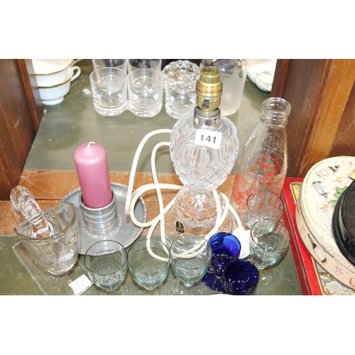 141 - Edinburgh Crystal table lamp, glasses, a glass spoon warmer, etc.