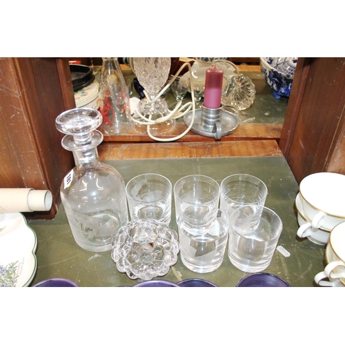 181 - Stuart Crystal fish decorated decanter and five glasses, etc.