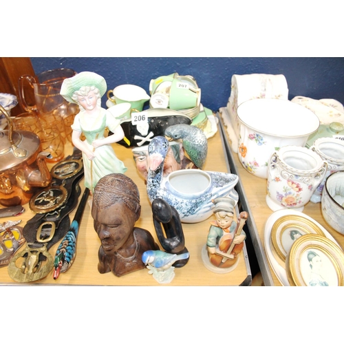 206 - Royal Doulton Long John Silver character jug, a Hummel figure, an African bust, etc.