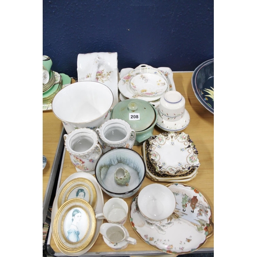 208 - Ceramics to include a Queen's bone china floral jardiniere, an oriental cup and saucer, etc.