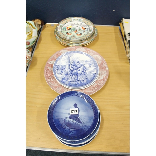 213 - Chinese plates, a Nyland charger, Royal Copenhagen plate, etc.