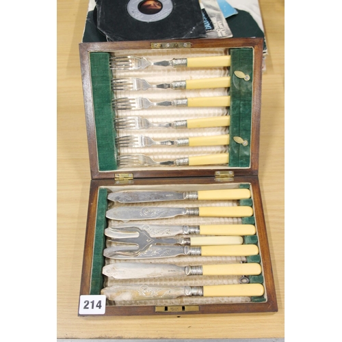 214 - Cased set of silver-plated fish knives and forks.