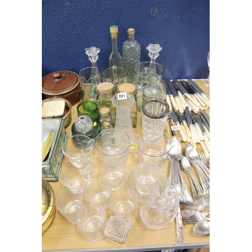 221 - Glassware to include bottles, jugs, finger bowls, etc.