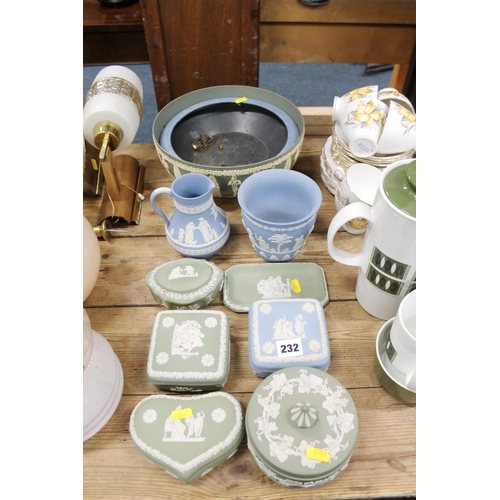 232 - Wedgwood to include blue jasperware jugs, pots, trinket boxes, etc.