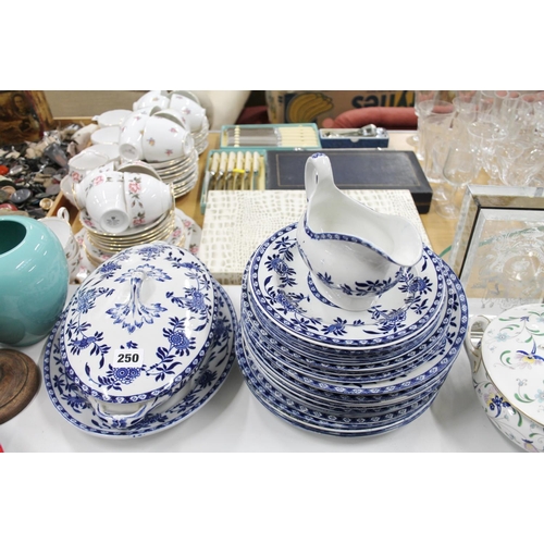 250 - Wood & Sons blue and white part dinner service.