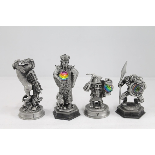 61 - Fantasy of the Crystal pewter chess pieces with Swarovski Crystals.  (4)