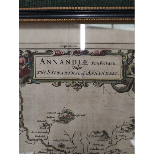 199 - PONT TIMOTHY.  Annandiae ... the Stewartrie of Annandale. Antique double page map by Blaeu. Hand col... 