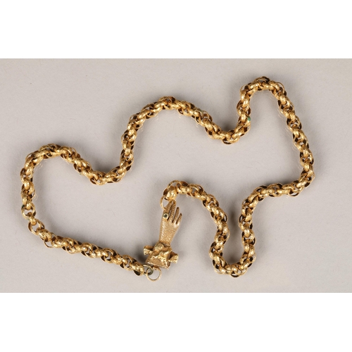 105 - Yellow metal link necklace, with hand clasp, 18g, 41.5cm long