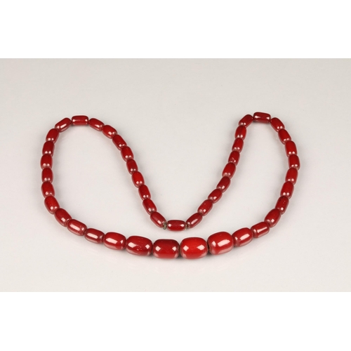 113 - Cherry amber bead necklace, length 75cm, largest bead 21mm, total weight 70g