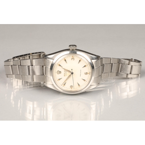 126 - 1950s gents Rolex Oyster precision stainless steel wrist watch 34mm, having 3-6-9 dial with arrowhea... 