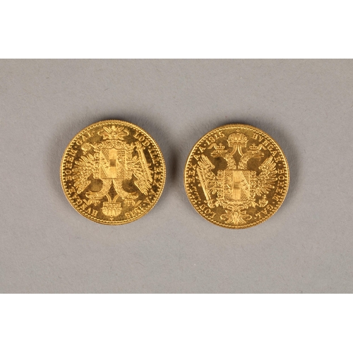 155 - Two gold Austrian ducat coins, dated 1915