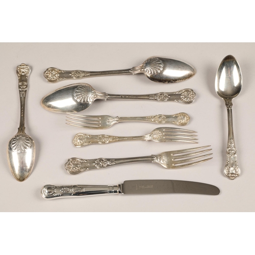 176 - Forty seven pieces of Victorian silver cutlery, dated London 1847, together with twelve modern knive... 