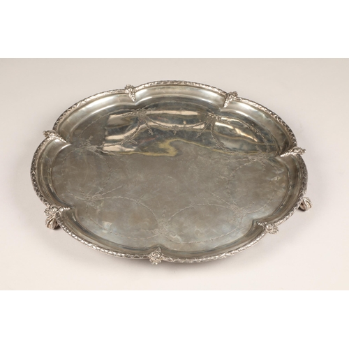 178 - Silver salver, raised on three ball and claw feet, Sheffield 1921, weight 1232g