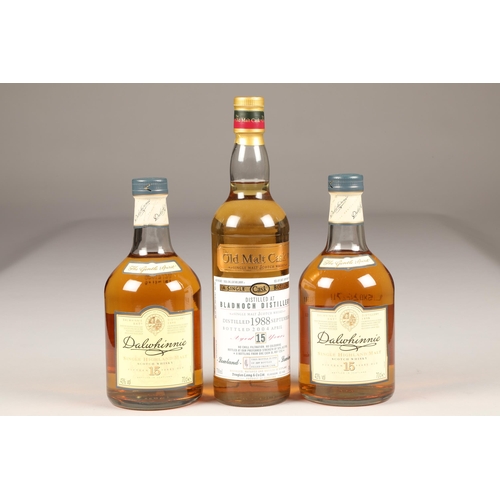 230 - 2 bottles of Dalwhinnie 15 year old single malt whisky, 43% vol, 70cl, boxed, and a Bladnoch 15 year... 