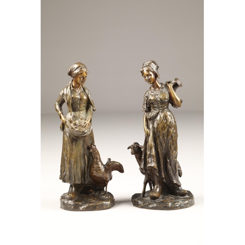 237 - After Guiseppe D'Aste A pair of Bronze figures of Dutch farming women Signed D'Aste M/5 1495 & A... 