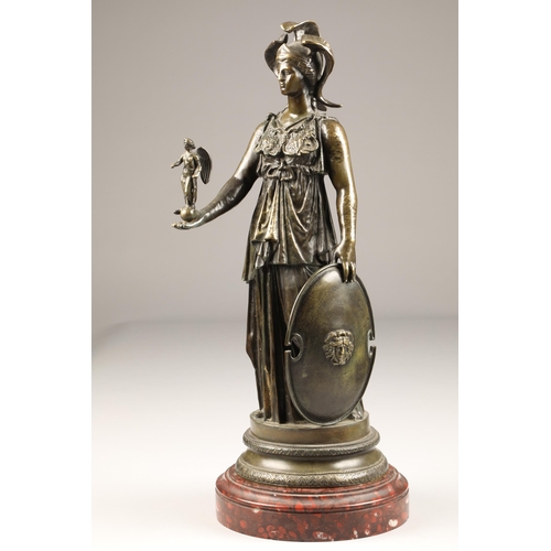 242 - French bronze figure of Athena,Godess of War, raised on circular rouge marble base, height 51cm (exc... 