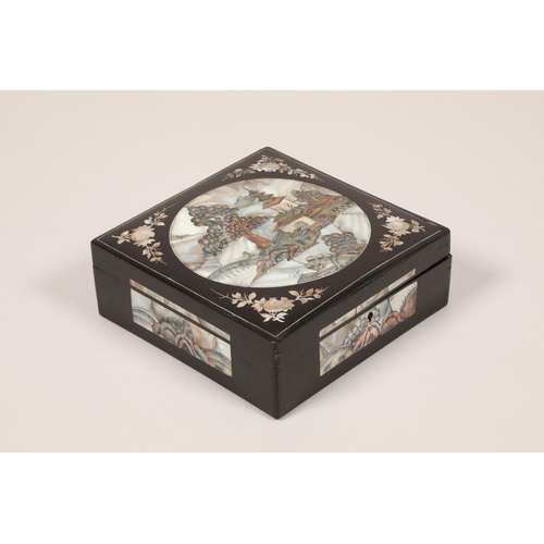 262 - Square inlaid mother of pearl Oriental box, length 23cm