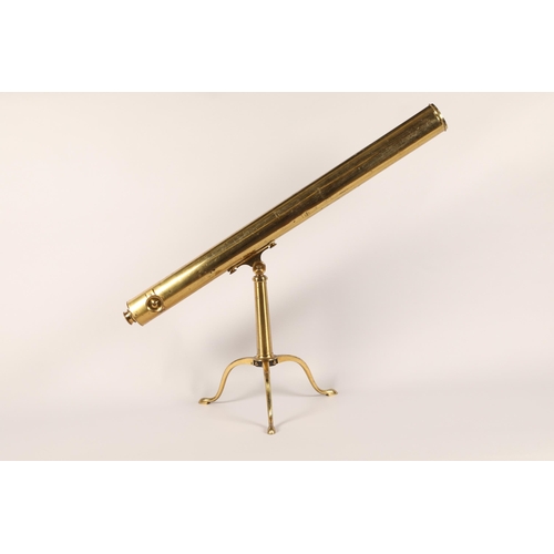 263a - Brass telescope, with folding tripod stand , with fitted wooden case marked, with spare optic, Gardn... 