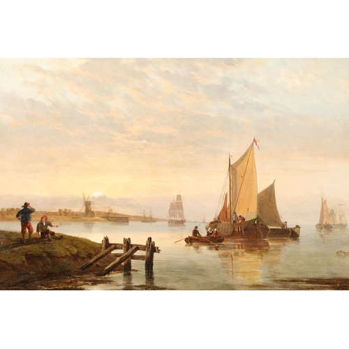 354 - H. Lancaster (1773-1853) Gilt framed oil on canvas, signed 'Busy Coastal Scene' 52cm x 74cm