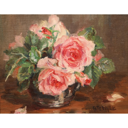 394 - Kate Wylie (Scottish 1877-1941) Framed oil on board, signed 'Pink Roses' 23cm x 29cm