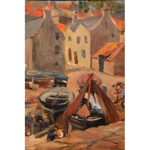 400 - Newlyn School Gilt framed oil on panel 'Harbourside' 28cm x 21cm