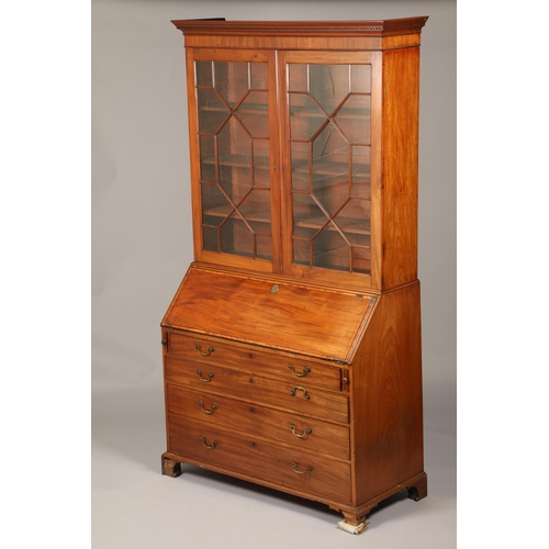 464 - Victorian mahogany bureau bookcase, Greek key cornice over a pair of astral glass doors, shelved int... 