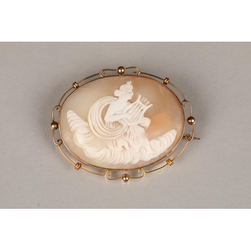 90 - Oval cameo brooch, neo classical figure, mounted in 9 carat, cameo measures 50mm x 38mm