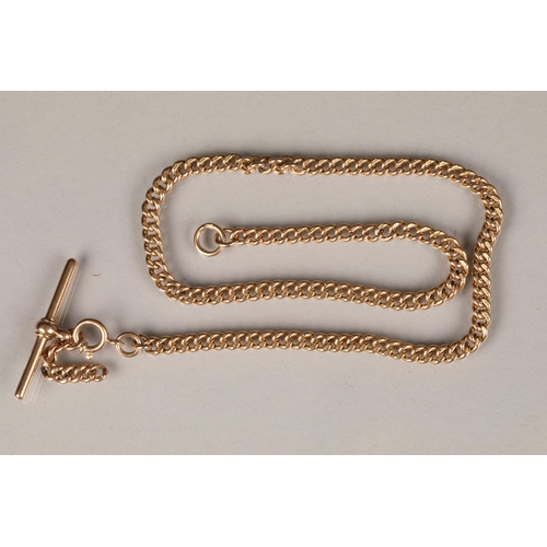 96 - Nine carat gold pocket watch chain, with T bar, length 42cm, weight 30.3g