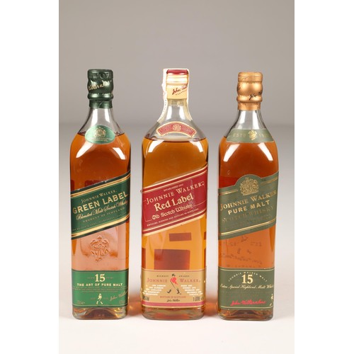 212 - Johnnie Walker red label, 1 litre, 40% Vol , Johnnie Walker Green label, 15 years, 70 cl. 43% Vol, J... 