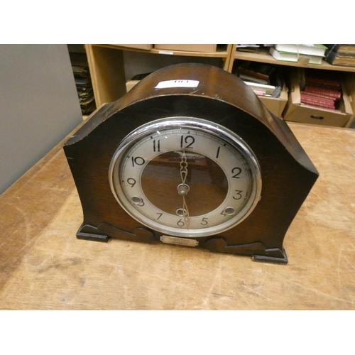 183 - Large oak mantel clock Westminster chime.