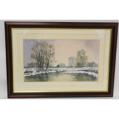 346 - J. Neighbour (Modern British School).A winter landscape. Watercolour heightened with white.30cm x 53... 