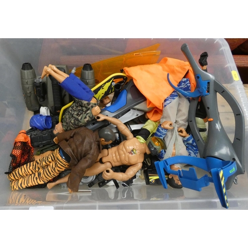 336 - Large box of Action man figures, etc.